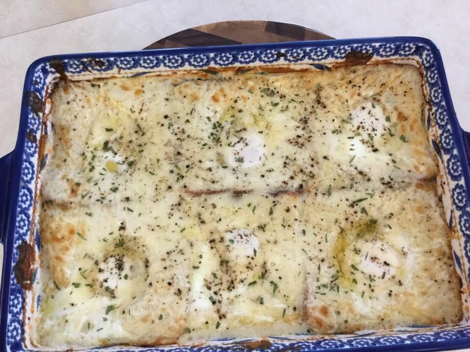 Croque Madame Breakfast Casserole with Ham & Gruyere Cheese